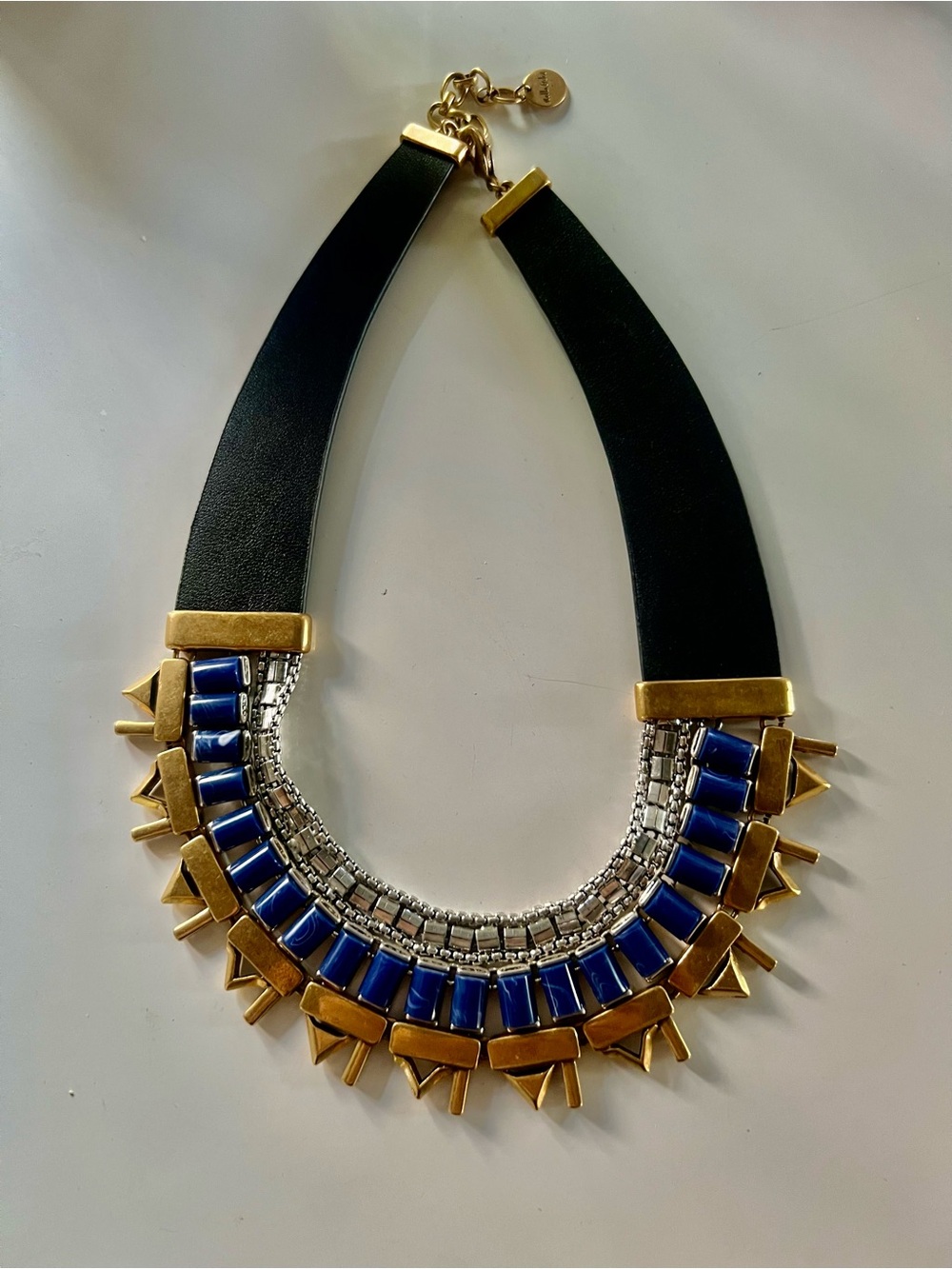 Stella & Dot Black, Blue and Gold Spike Collar Necklace